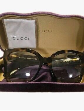 New Gucci GGO459S Tortoise Sunglasses Velvet Hardshell Case W Pouch & Lens Cloth